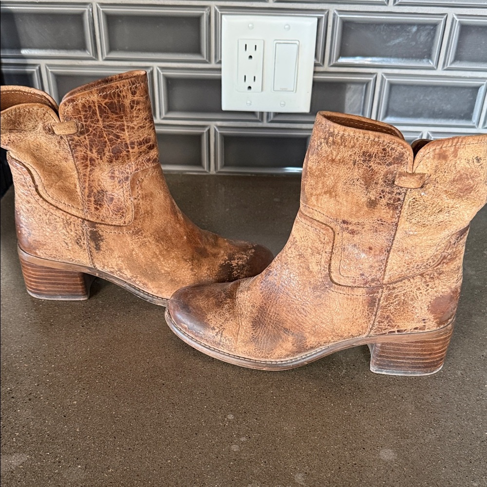 Rustic Brown Leather Heeled Boots